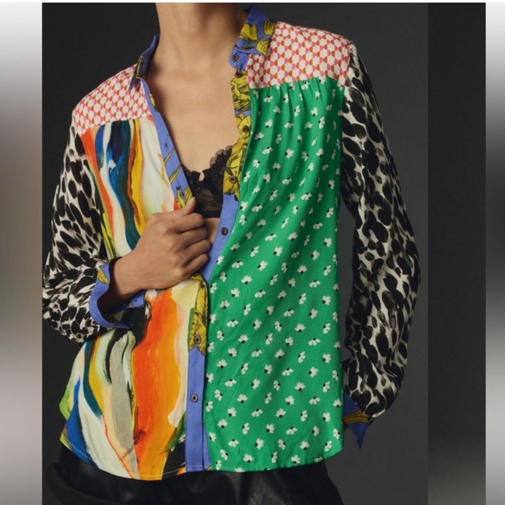 Anthropologie x Maeve The Paz Mixed Print Button down Shirt - Picture 2 of 7